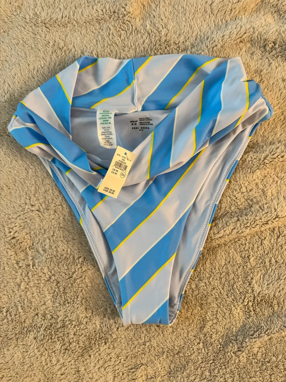 NWT Aerie Striped High Waist Cheeky Bikini Bottom in Blue, White & Yellow